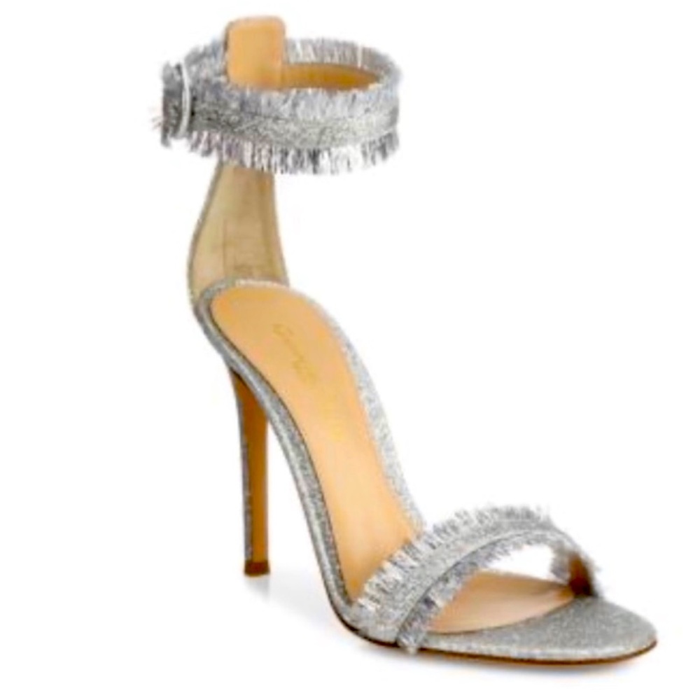 Gianvito Rossi Silver Fringe and Glitter Sandals